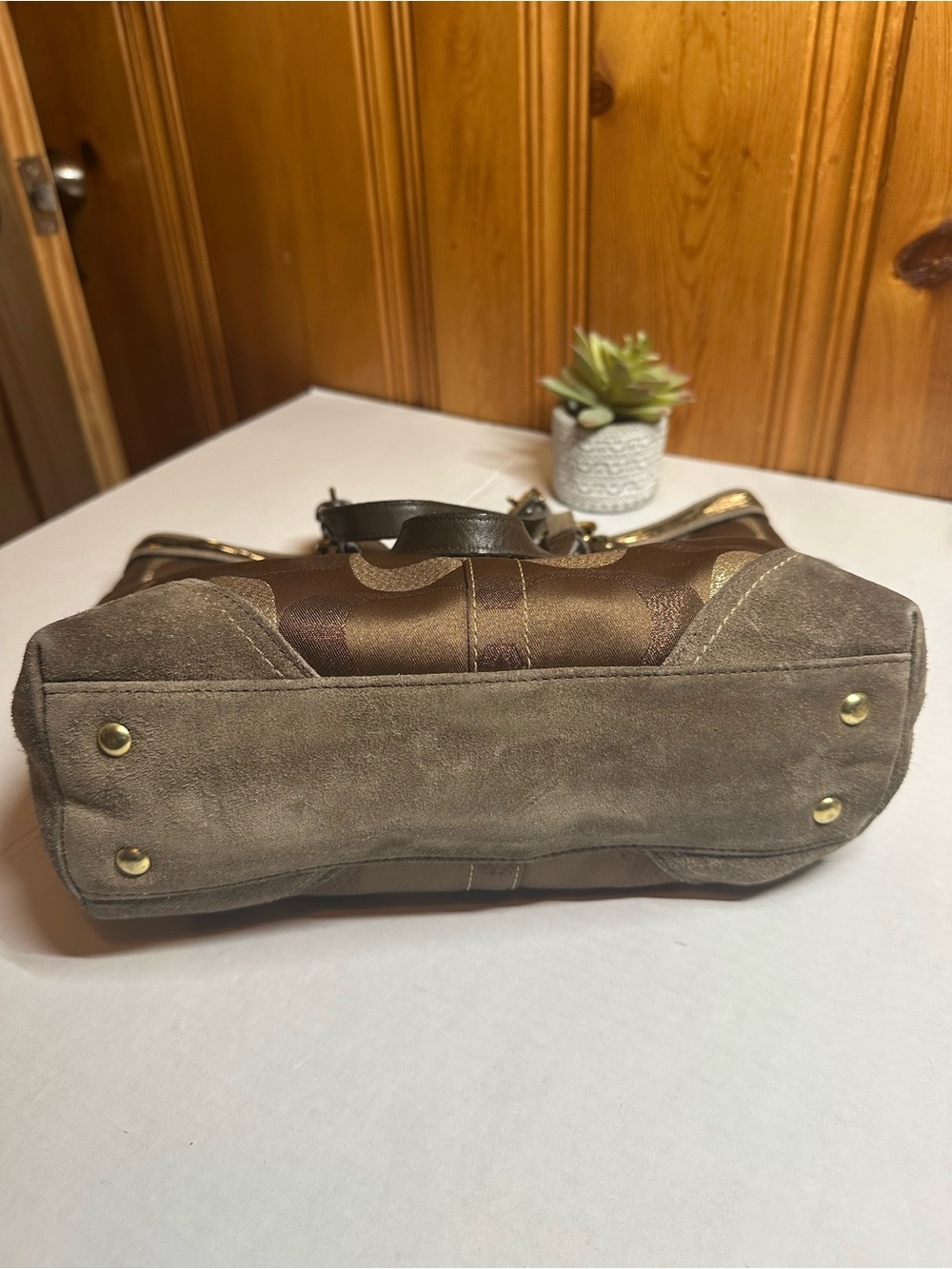 COACH Brown and Gold Signature Canvas Tote - Picture 5 of 13